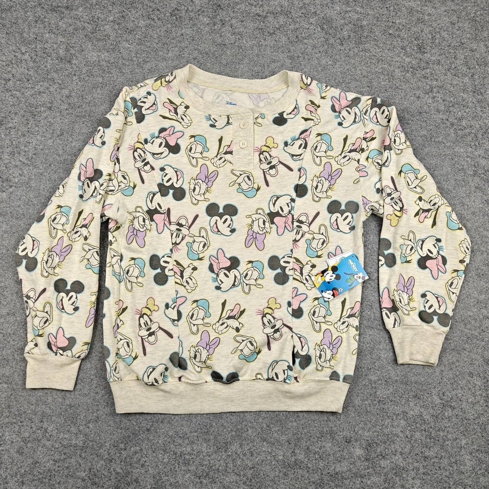 Disney Pajama Top Kids 8-10 Ash Heather Mickey & Friends Long Sleeve Sleepwear